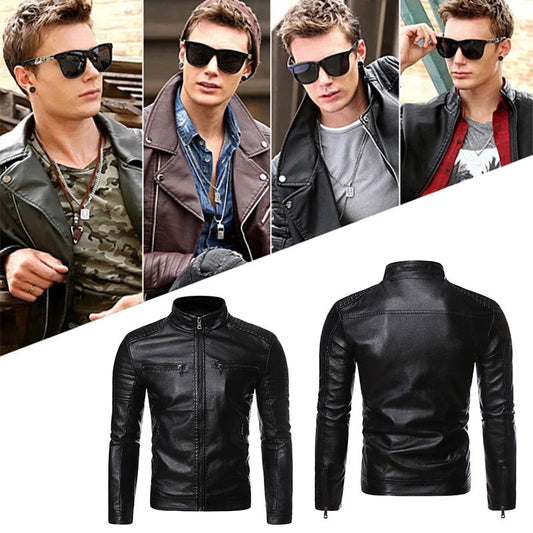 🔥Free shipping🔥Men’s Stand Collar Biker Leather Jacket