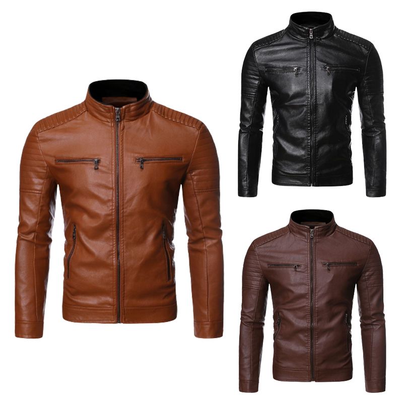 🔥Free shipping🔥Men’s Stand Collar Biker Leather Jacket