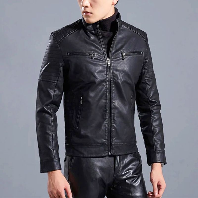 🔥Free shipping🔥Men’s Stand Collar Biker Leather Jacket
