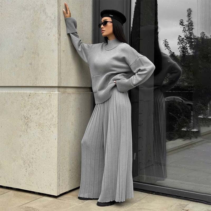Women's Elegant High-Neck Knit Set