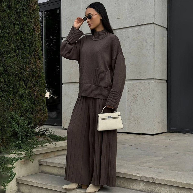 Women's Elegant High-Neck Knit Set