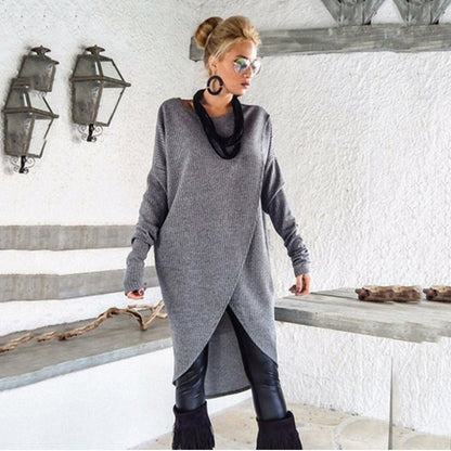 Women’s Irregular Hem Solid Color Sweater Dress – Soft Knit, Slim-Fit for Date/Commute/Winter