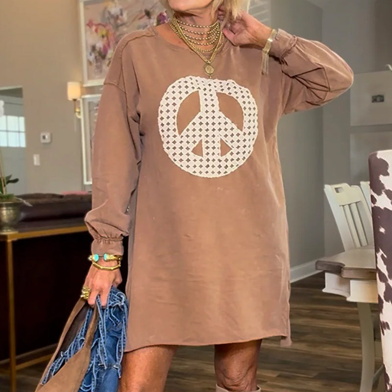 💥Limited-time offer-Women's Long Sleeve Peace Sign Mini Dress