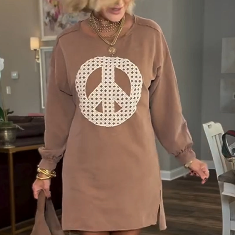 💥Limited-time offer-Women's Long Sleeve Peace Sign Mini Dress
