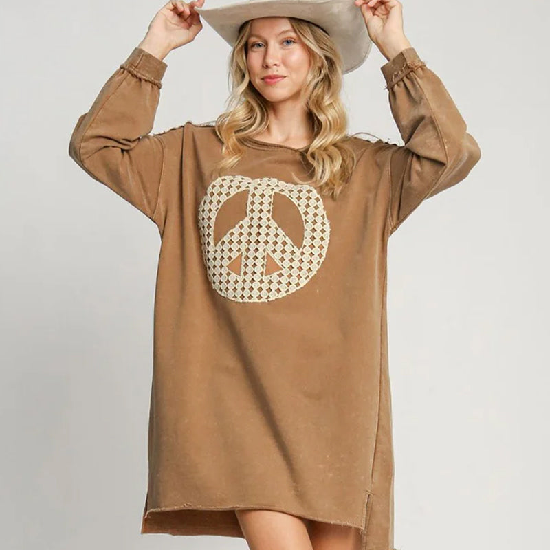 💥Limited-time offer-Women's Long Sleeve Peace Sign Mini Dress