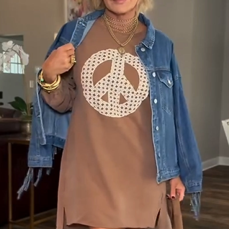 💥Limited-time offer-Women's Long Sleeve Peace Sign Mini Dress