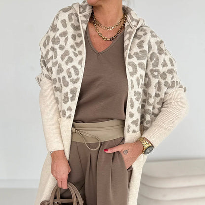 🔥Limited-time offer-Women's Hooded Leopard Print Knitted Jacket with Pockets