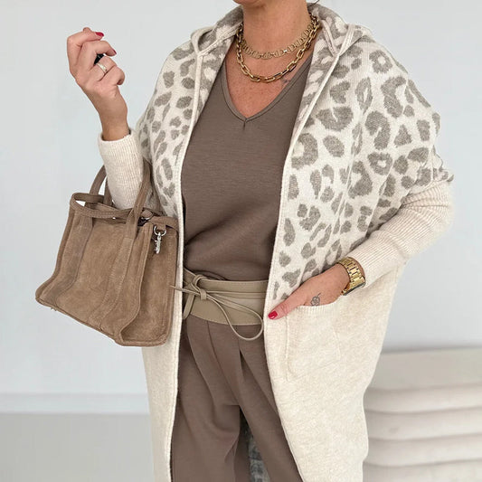 🔥Limited-time offer-Women's Hooded Leopard Print Knitted Jacket with Pockets