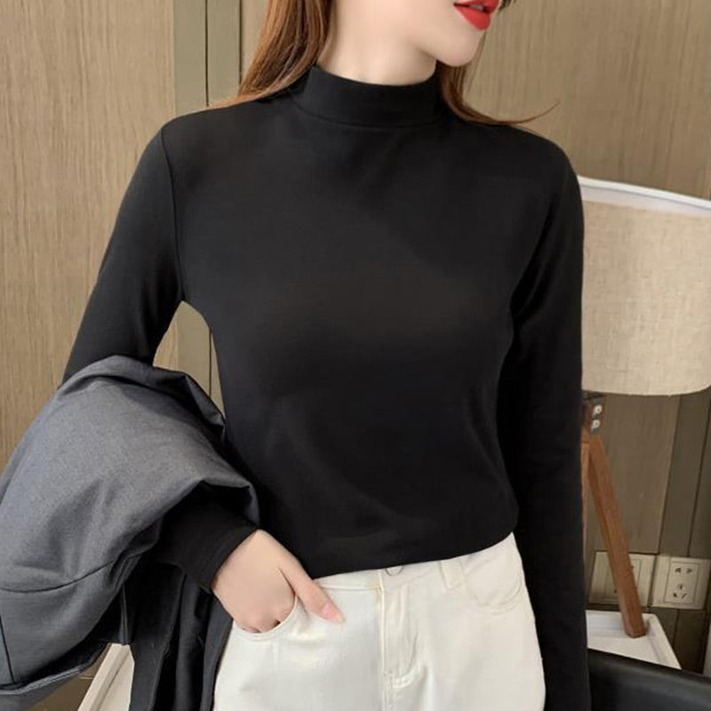 🔥Women's Comfortable Solid Color Half High Neck Long Sleeve Top