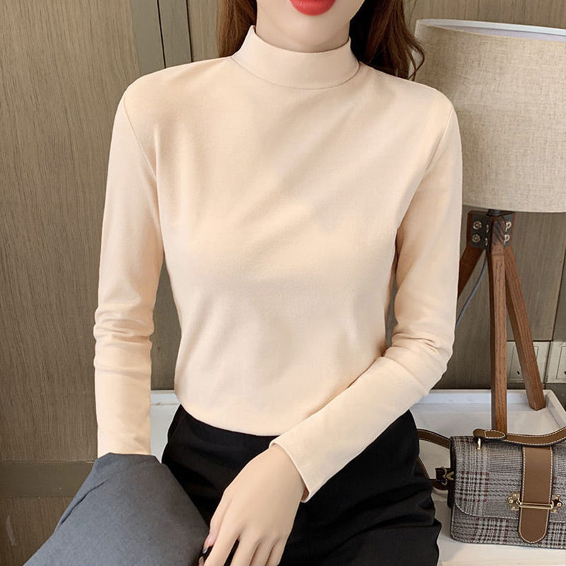 🔥Women's Comfortable Solid Color Half High Neck Long Sleeve Top