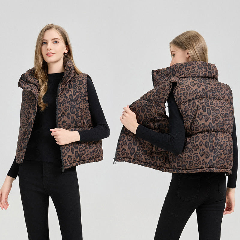 Women's Leopard Print Lightweight Puffer Vest