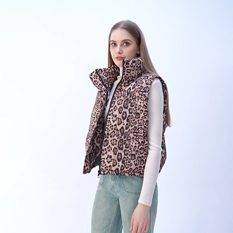 Women's Leopard Print Lightweight Puffer Vest