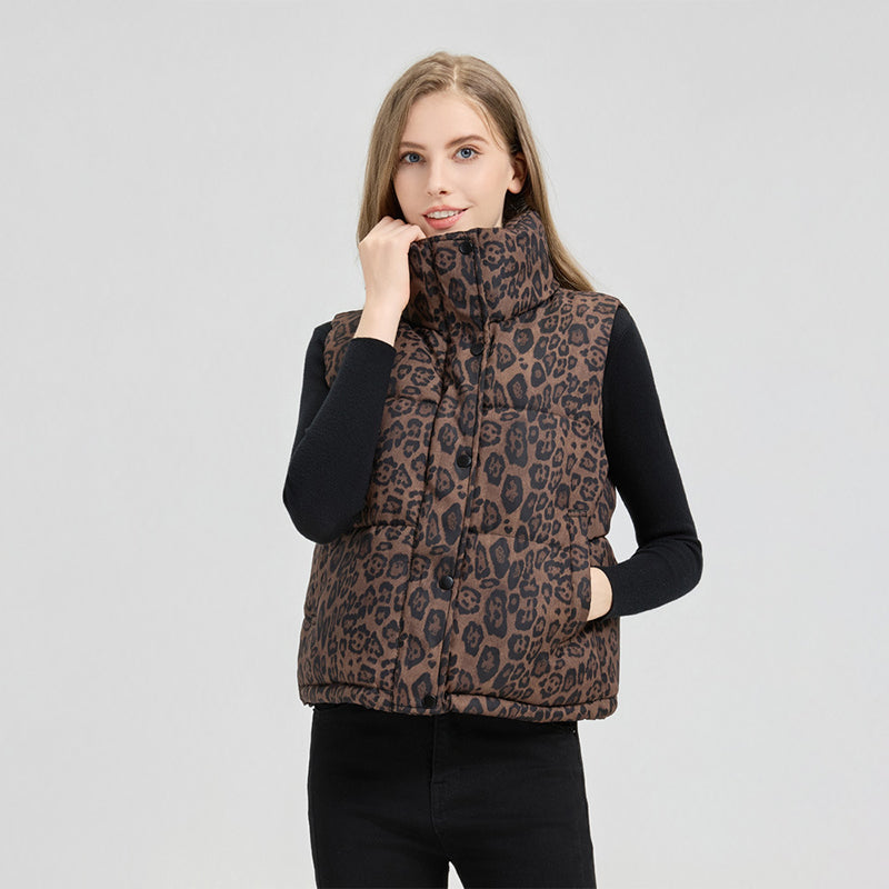 Women's Leopard Print Lightweight Puffer Vest