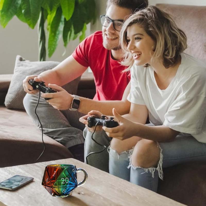 Rainbow Glass D20 Dice Mug with Handle