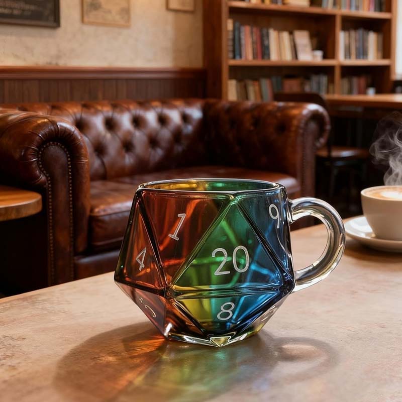 Rainbow Glass D20 Dice Mug with Handle