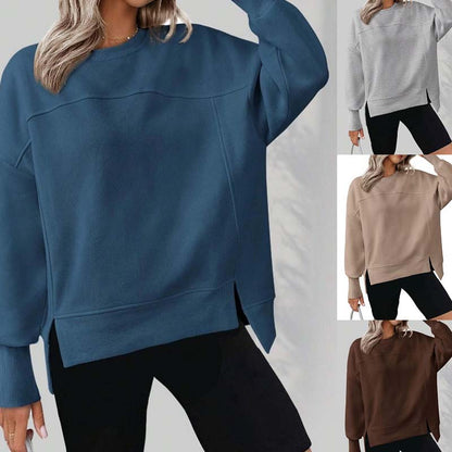 💥Limited-time offer💖Versatile Women's Round-Neck Sweatshirt: Loose Fit & Side Slits