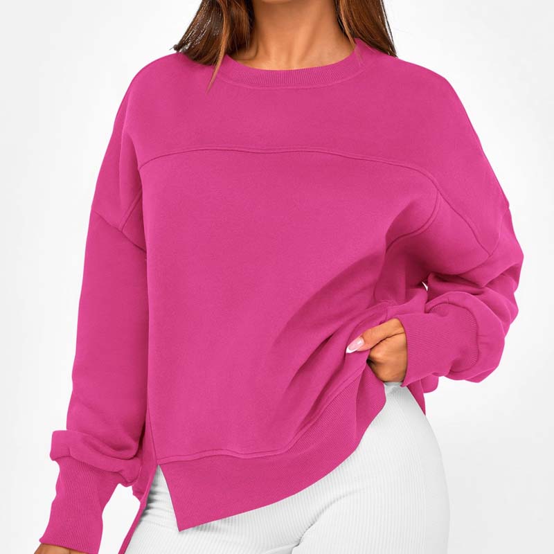 💥Limited-time offer💖Versatile Women's Round-Neck Sweatshirt: Loose Fit & Side Slits