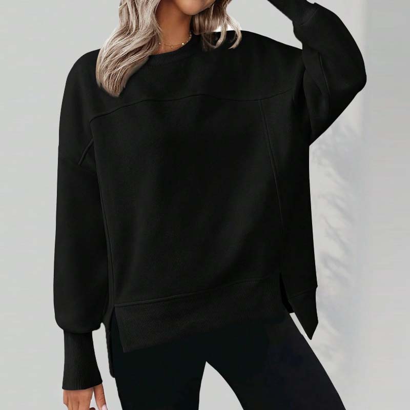 💥Limited-time offer💖Versatile Women's Round-Neck Sweatshirt: Loose Fit & Side Slits