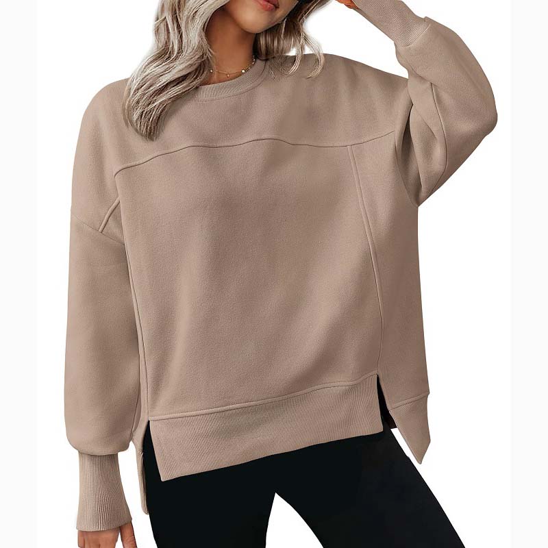 💥Limited-time offer💖Versatile Women's Round-Neck Sweatshirt: Loose Fit & Side Slits