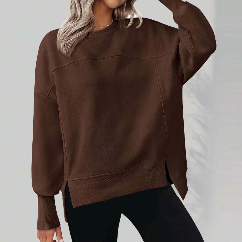 💥Limited-time offer💖Versatile Women's Round-Neck Sweatshirt: Loose Fit & Side Slits