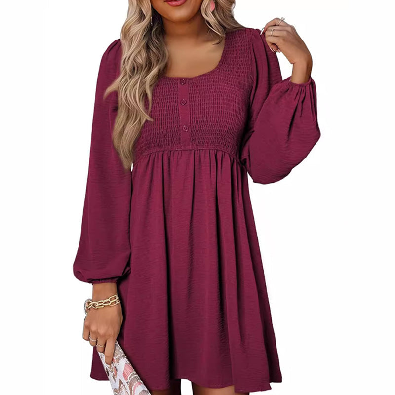 🔥Limited-time offer-Women's Solid Color Lantern Sleeves Midi Dress