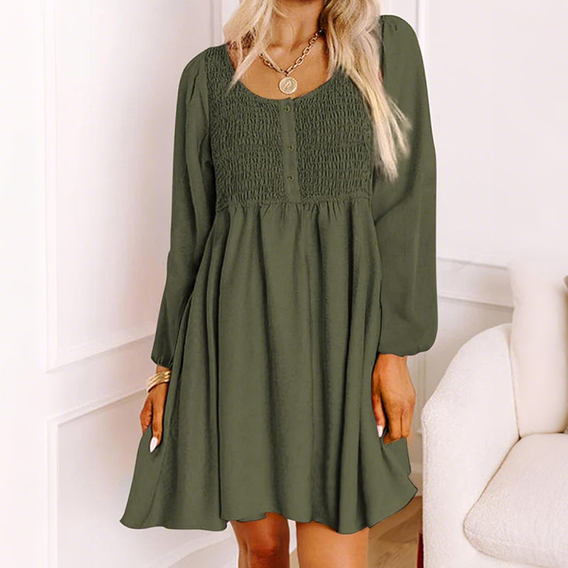 🔥Limited-time offer-Women's Solid Color Lantern Sleeves Midi Dress