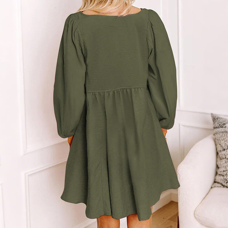 🔥Limited-time offer-Women's Solid Color Lantern Sleeves Midi Dress