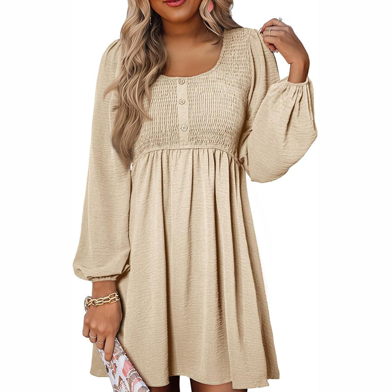 🔥Limited-time offer-Women's Solid Color Lantern Sleeves Midi Dress