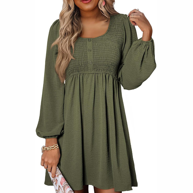 🔥Limited-time offer-Women's Solid Color Lantern Sleeves Midi Dress