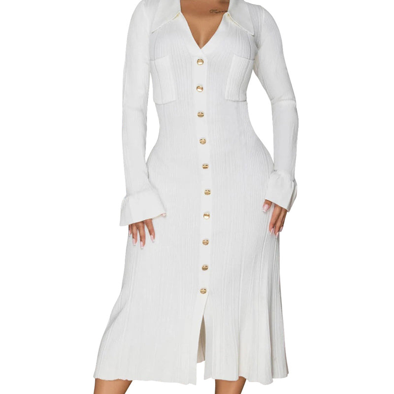💖LAST DAY PROMOTION - 50%OFF 💖 Women's V-Neck Button Down Long Sleeve Fall Dress