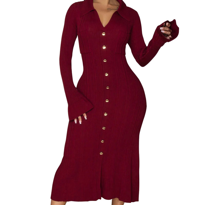 💖LAST DAY PROMOTION - 50%OFF 💖 Women's V-Neck Button Down Long Sleeve Fall Dress