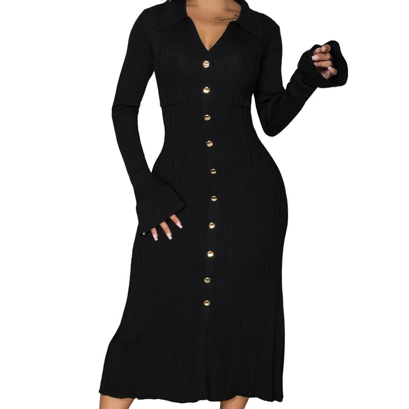 💖LAST DAY PROMOTION - 50%OFF 💖 Women's V-Neck Button Down Long Sleeve Fall Dress