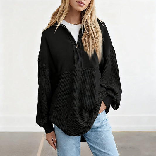 🔥New arrivals offer-Women's Casual Solid Color Half-Zip Sweatshirt