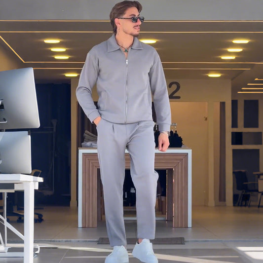 🔥New arrivals offer-Men's Zip-Up Jacket and Solid Color Pants Set