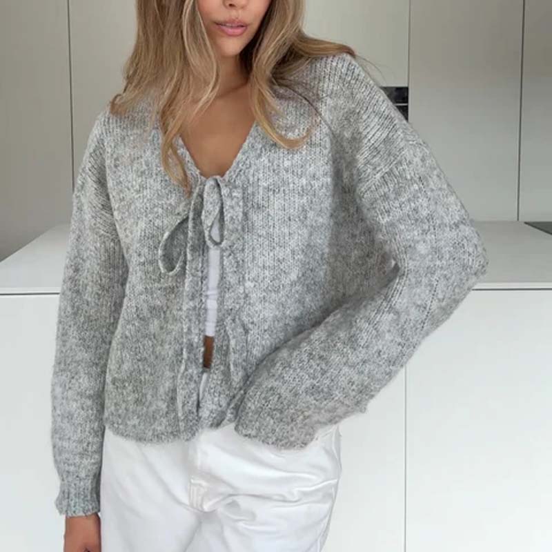 V-Neck Knit Bow Cardigan