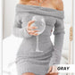 Women's Knitted Off-Shoulder Bodycon Sweater Mini Dress