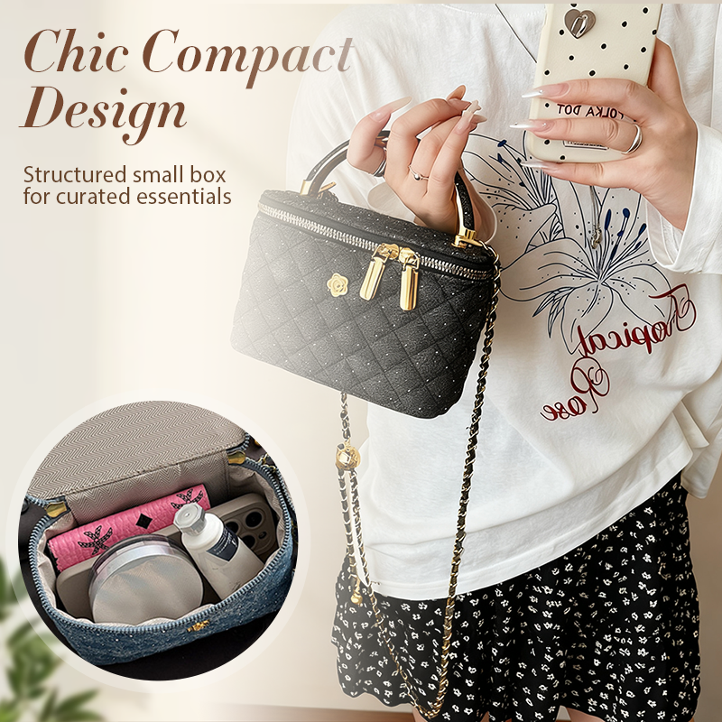 Women's Quilted Rhinestone Denim Crossbody Box Bag