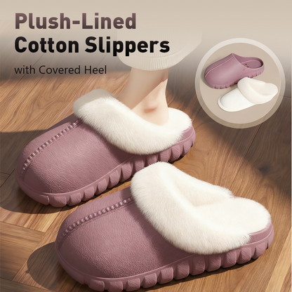 Plush-Lined Cotton Slippers with Covered Heel -🥰The lining is removable and machine washable!
