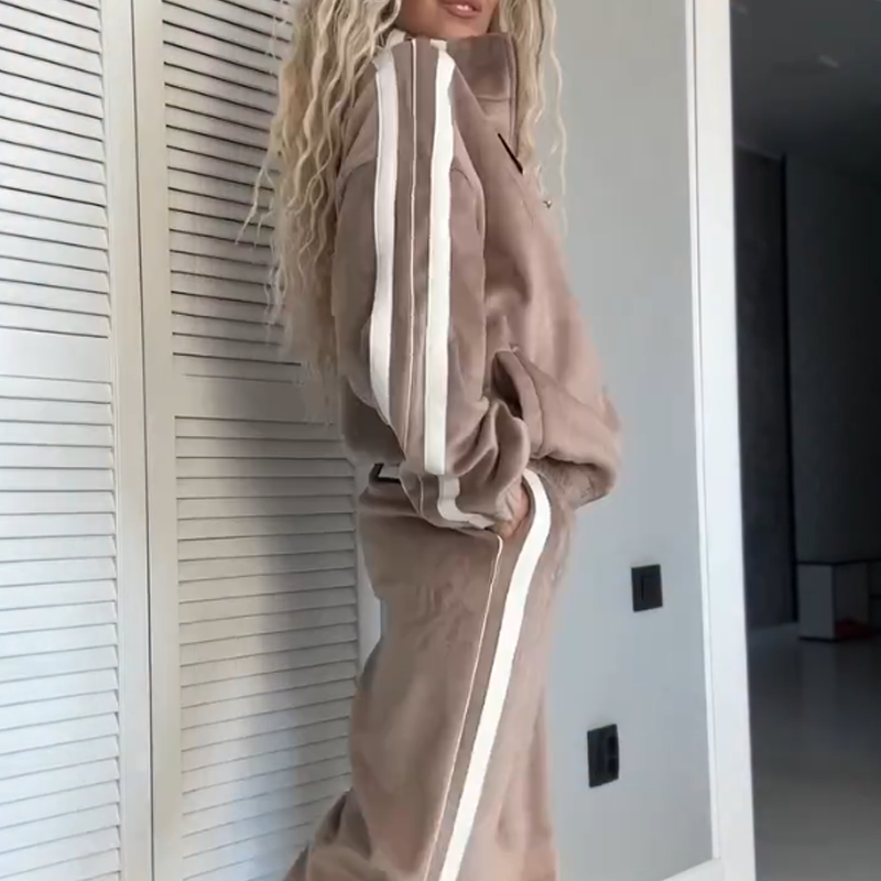 2-piece set consisting of jacket and trousers with elasticated waistband and colour block design for women【Free delivery】