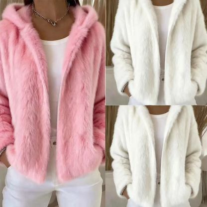 Women’s Chic Fluffy Plush Hooded Jacket