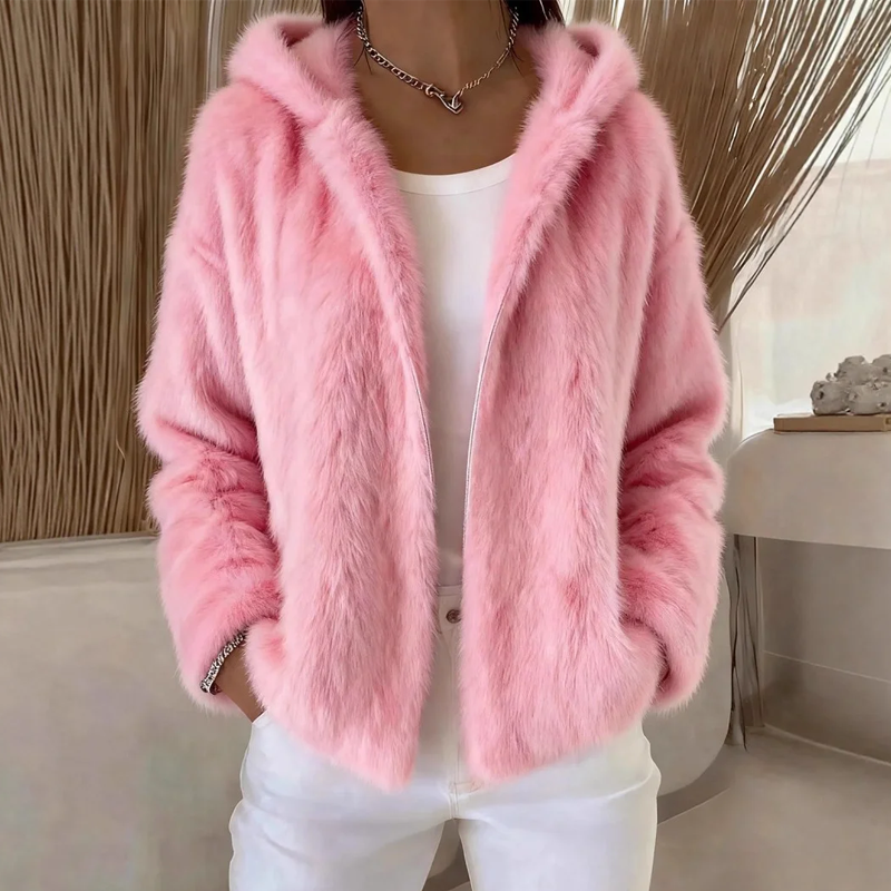 Women’s Chic Fluffy Plush Hooded Jacket