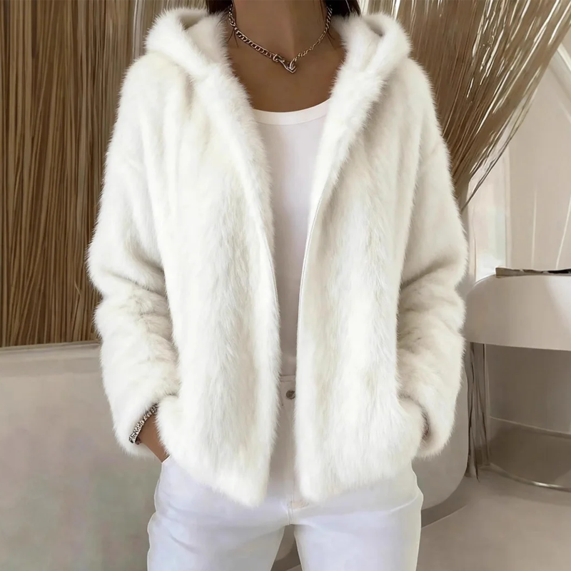 Women’s Chic Fluffy Plush Hooded Jacket