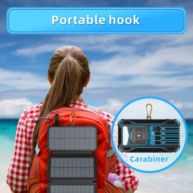 🔥Limited-Time Offer: 50% OFF!!!🔥20000mAh Solar Power Bank with Foldable Panels, Wireless Charging & LED Flashlight