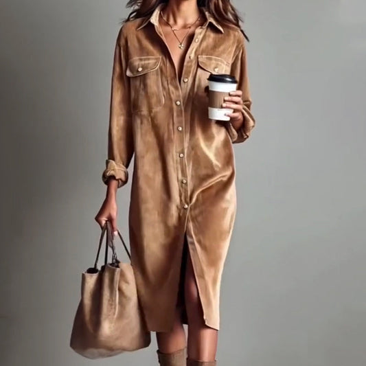 💖LAST DAY PROMOTION - 49%OFF 💖 Effortless Chic Corduroy Shirt Dress – Soft, Cozy & Versatile for All Seasons 🍂