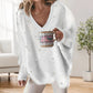 🔥Hot Sale Offers-V-Neck Long Sleeve Beaded Decor Oversized Sweater Fluffy Pullover Top