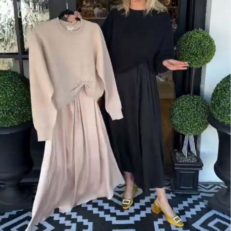 ✨ Women’s Best-Selling 2-Piece Set – Twist-Knot Top & Flowing Maxi Dress 🌸