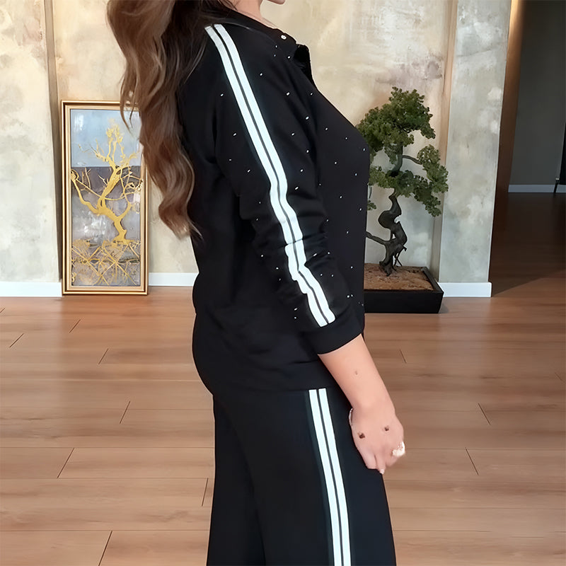 Sporty Chic Rhinestone Embellished Tracksuit【FREE SHIPPING】