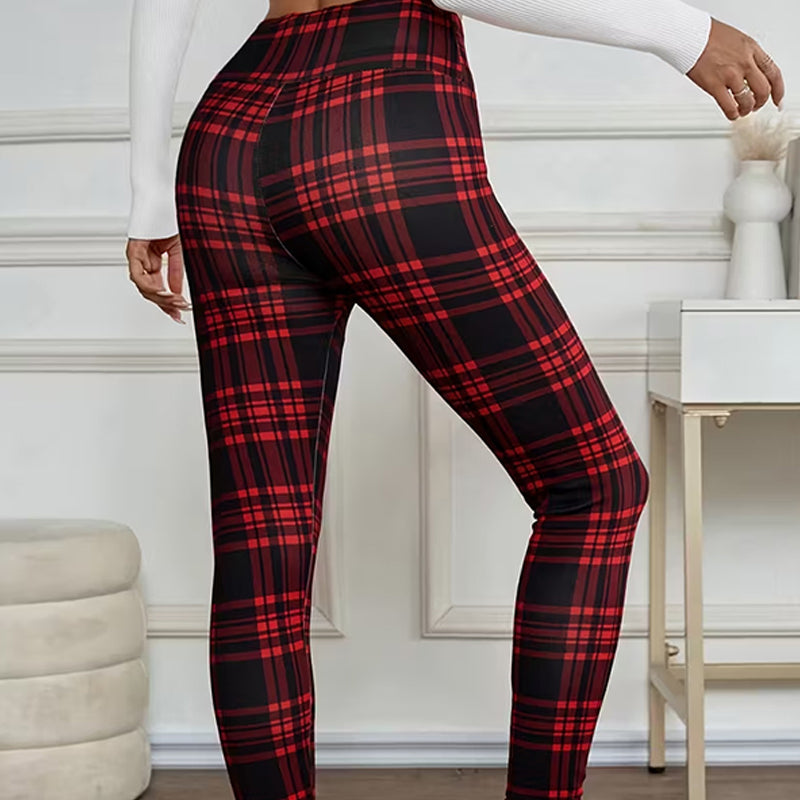 High-Elasticity Slim Fit Warm Plaid Leggings for Women