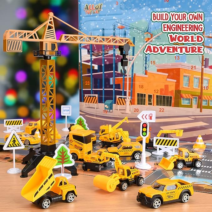 🚗Kids Advent Calendar for Boys: Alloy Construction Engineering Vehicle Toy Sets