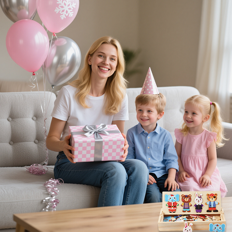 Educational Wooden Animal Dress-Up Puzzle Set for Children